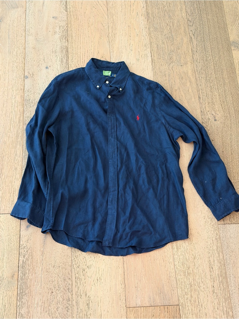 Polo by Ralph Lauren Navy Linen Button-Down Oxford Shirt XL